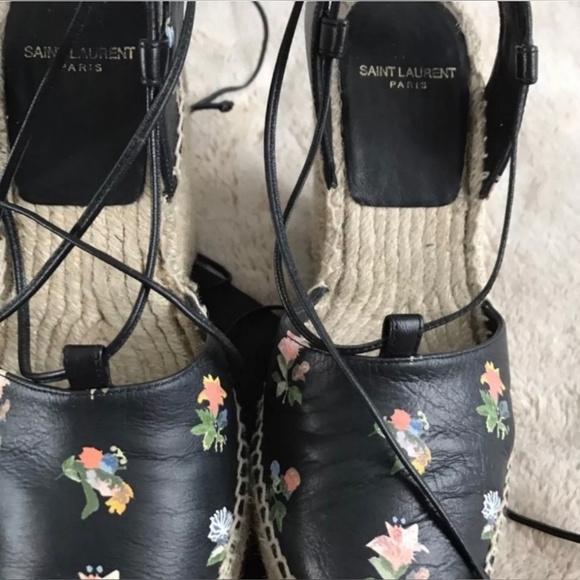 Saint Laurent Espadrille Wedge Heels , size 7 black floral - Picture 4 of 5